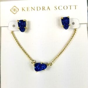 Kendra Scott, Navy Blue, Drusy, Earrings and Necklace Set.